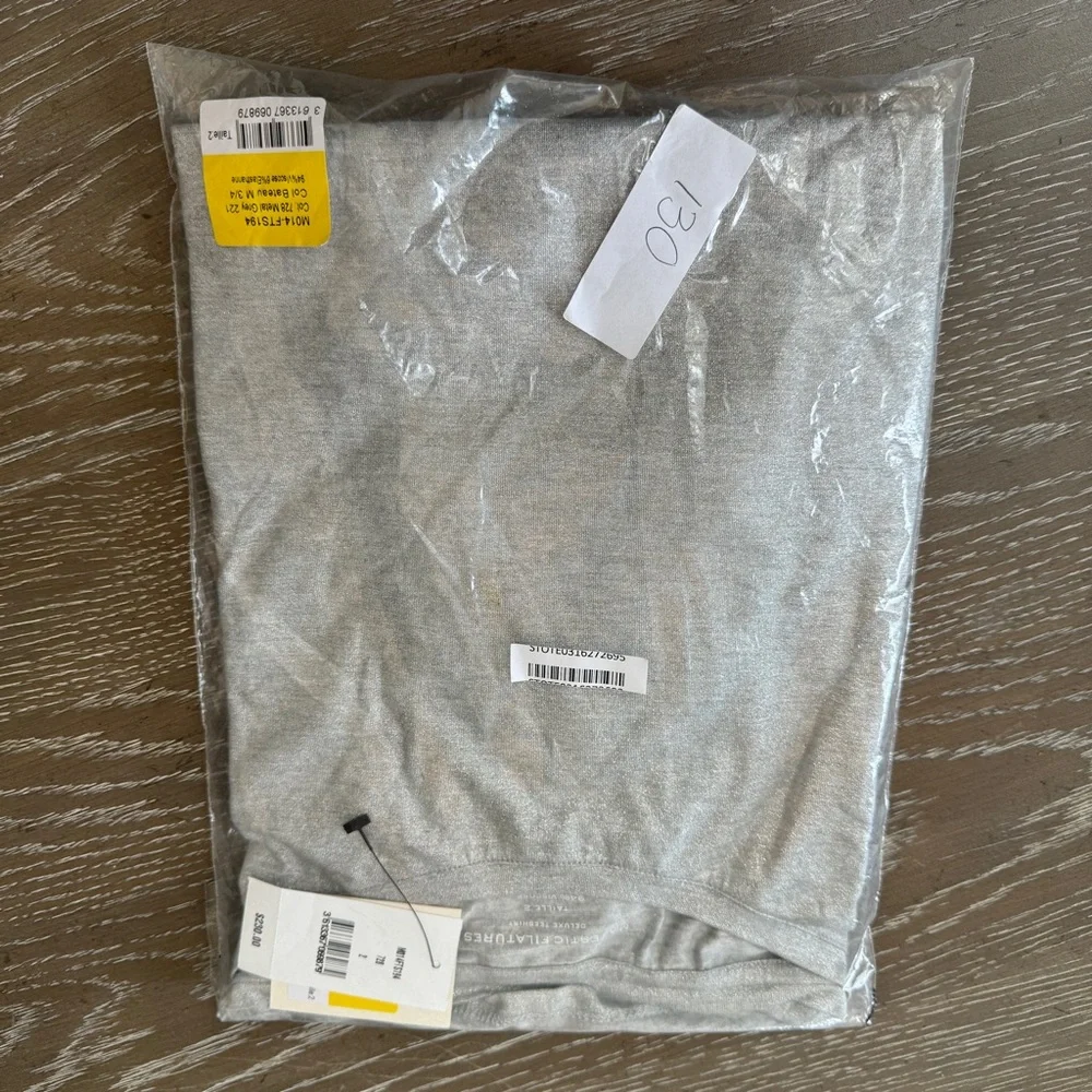 Majestic Filatures Metal Grey Metallic Elbow‎ Length Viscose T Shirt NEW - Picture 3 of 10